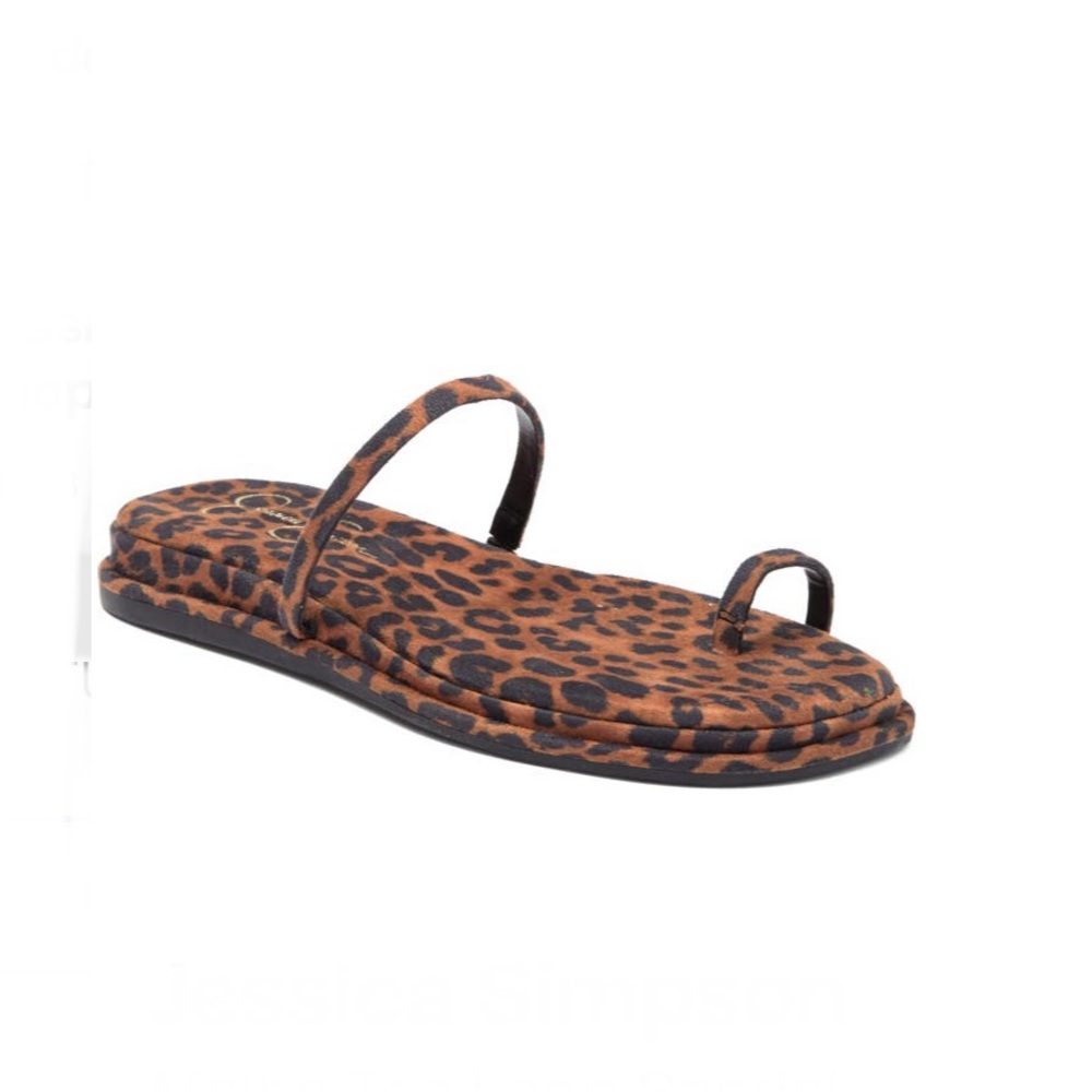 Jessica Simpson Malha Natural Leopard Print Faux Suede Casual Sandals Women’s 5